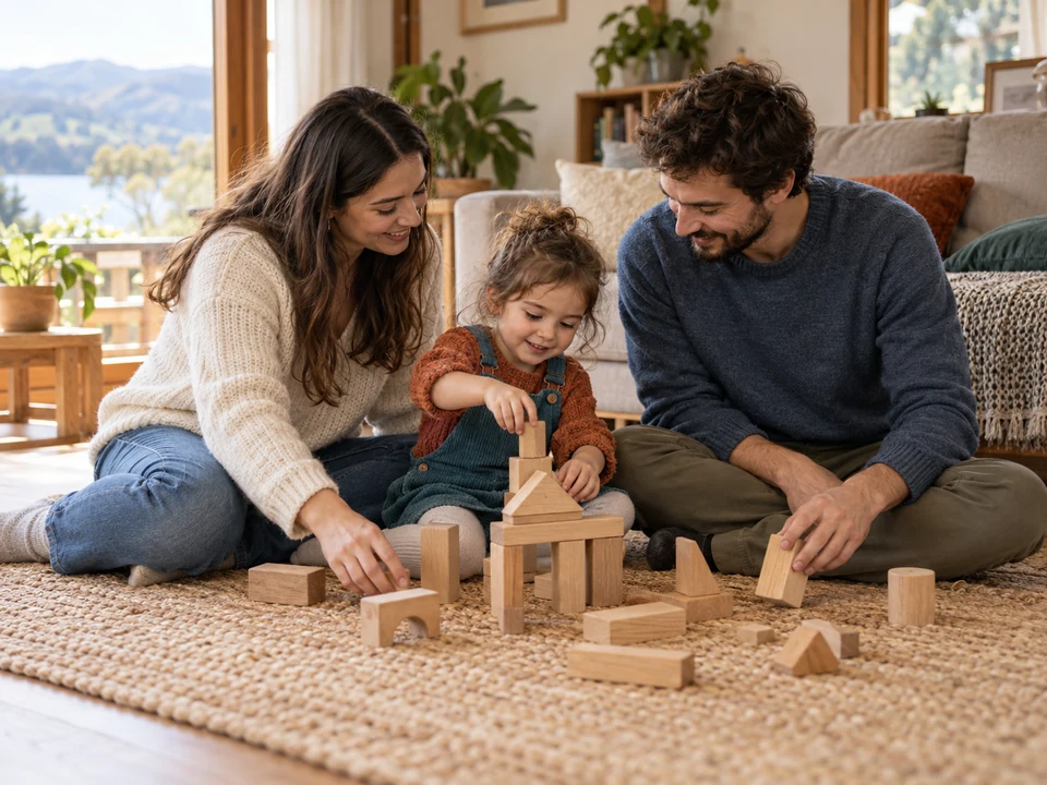 Ilustración de una familia compartiendo en su hogar
